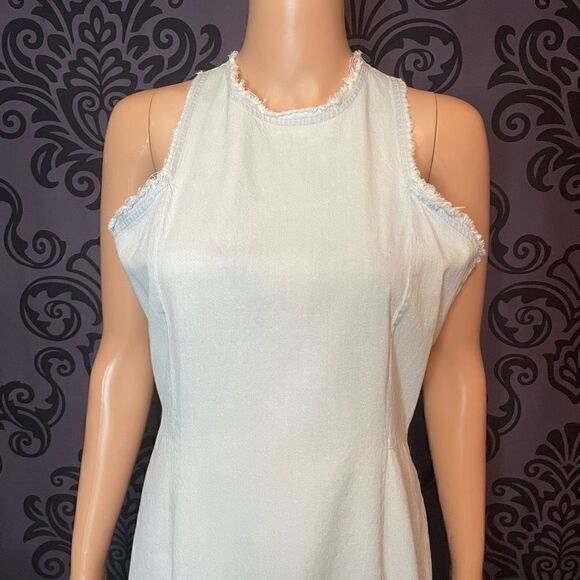 Cheap Monday Marie Women’s Medium Denim Sleeveless Midi Dress Fringe Hem - Picture 2 of 8